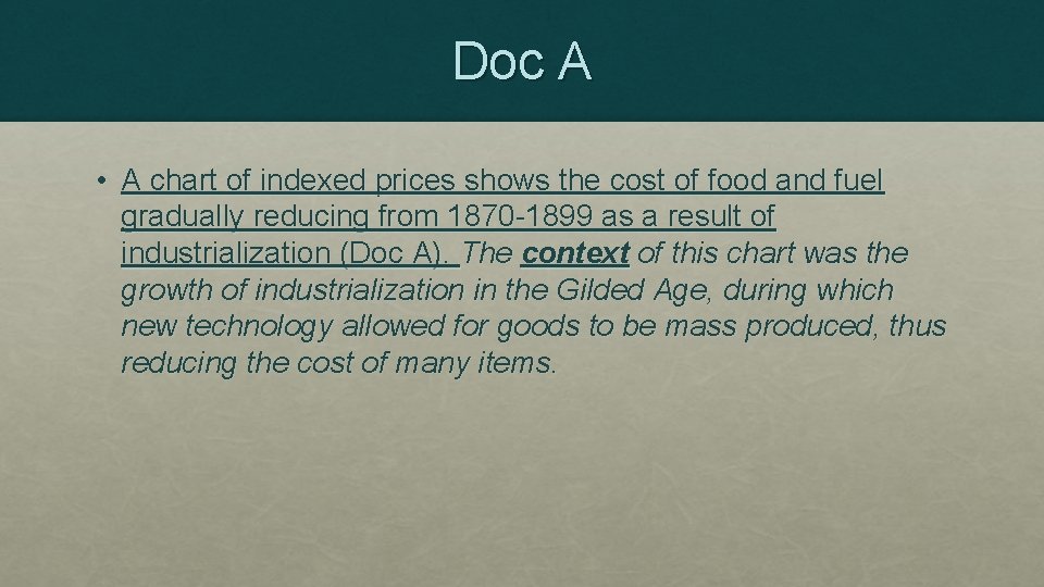 Doc A • A chart of indexed prices shows the cost of food and