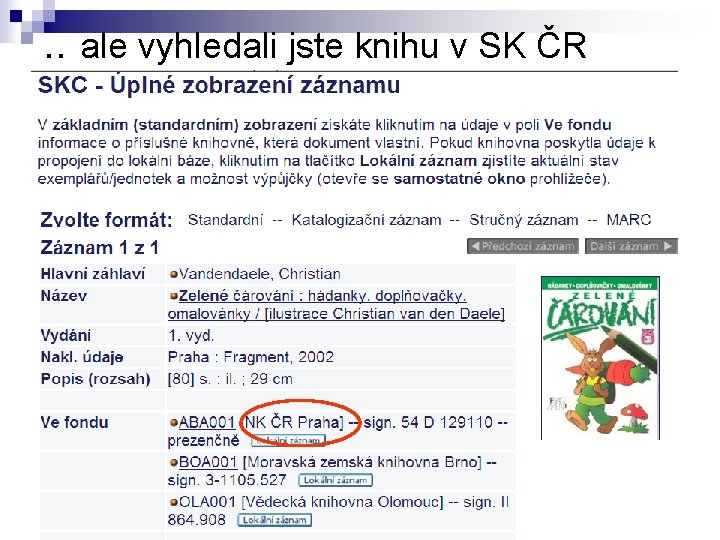 . . ale vyhledali jste knihu v SK ČR 