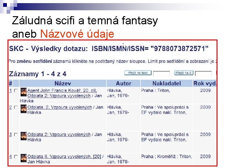 Záludná scifi a temná fantasy aneb Názvové údaje 