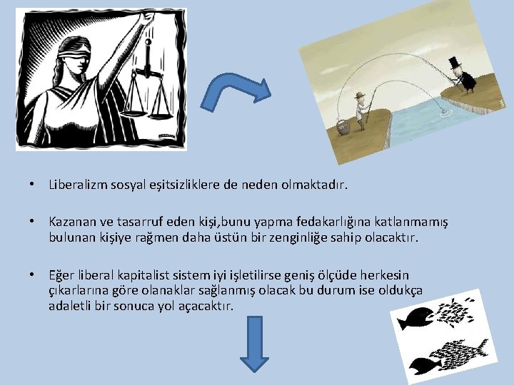  • Liberalizm sosyal eşitsizliklere de neden olmaktadır. • Kazanan ve tasarruf eden kişi,