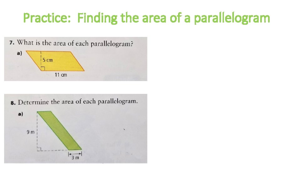 Practice: Finding the area of a parallelogram 