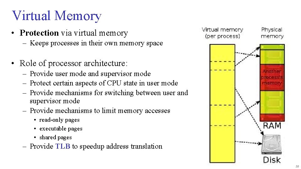 Virtual Memory • Protection via virtual memory – Keeps processes in their own memory