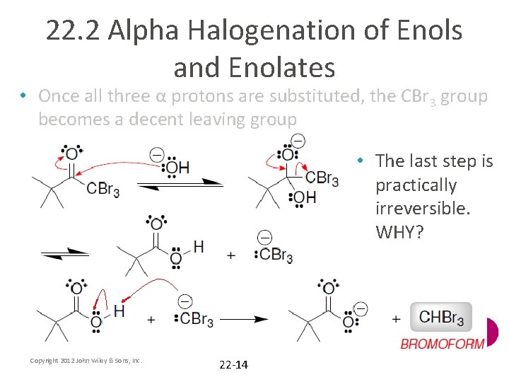 22. 2 Alpha Halogenation of Enols and Enolates • Once all three α protons