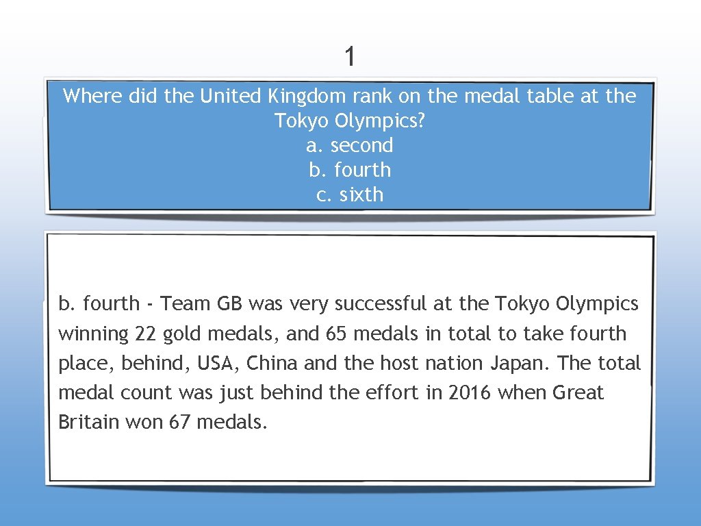 1 Where did the United Kingdom rank on the medal table at the Tokyo