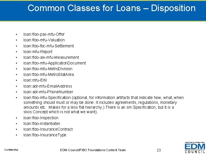 Common Classes for Loans – Disposition • • • • Confidential loan: fibo-pas-mfu-Offer loan: