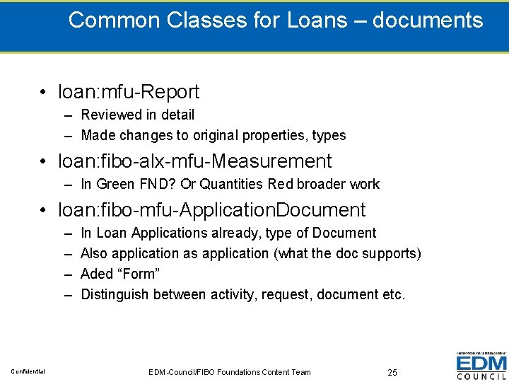 Common Classes for Loans – documents • loan: mfu-Report – Reviewed in detail –