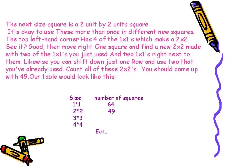 The next size square is a 2 unit by 2 units square. It's okay