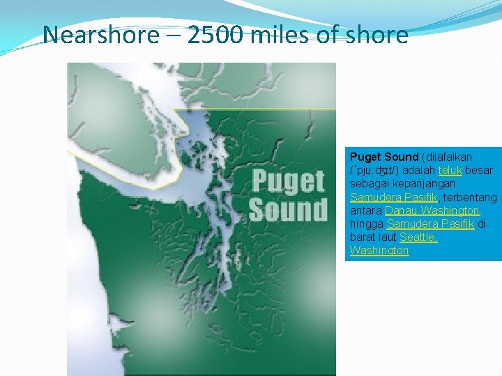 Nearshore – 2500 miles of shore Puget Sound (dilafalkan /ˈpjuːʤɪt/) adalah teluk besar sebagai