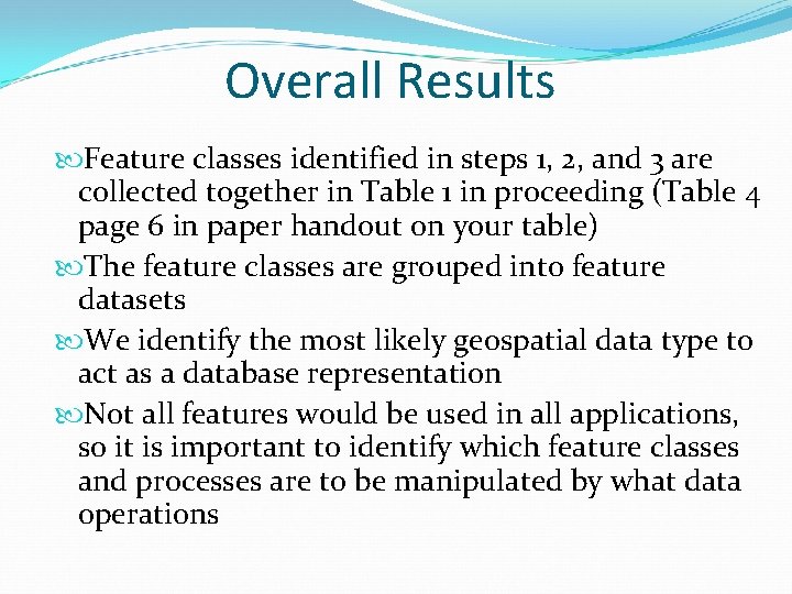 Overall Results Feature classes identified in steps 1, 2, and 3 are collected together