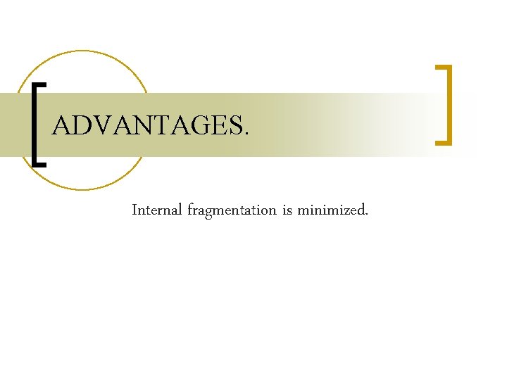 ADVANTAGES. Internal fragmentation is minimized. ADVANTAGES. Internal fragmentation is minimized.