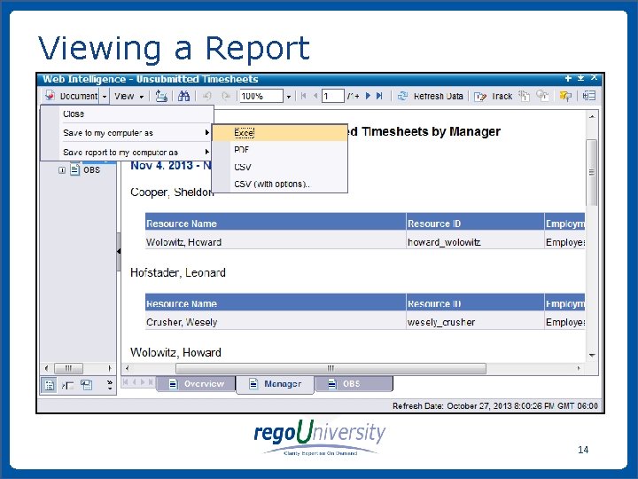 Viewing a Report 14 www. regoconsulting. com Phone: 1 -888 -813 -0444 