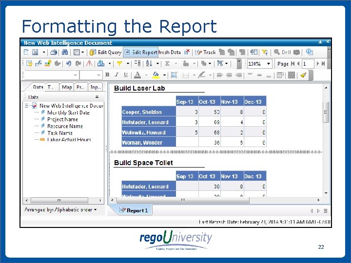 Formatting the Report 22 www. regoconsulting. com Phone: 1 -888 -813 -0444 