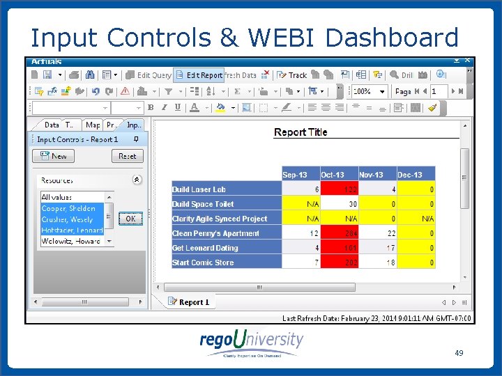 Input Controls & WEBI Dashboard 49 www. regoconsulting. com Phone: 1 -888 -813 -0444