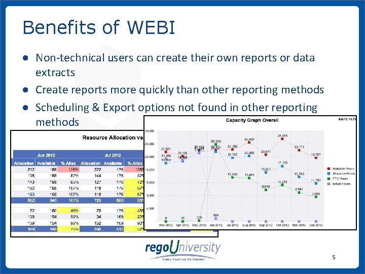Benefits of WEBI ● Non-technical users can create their own reports or data extracts