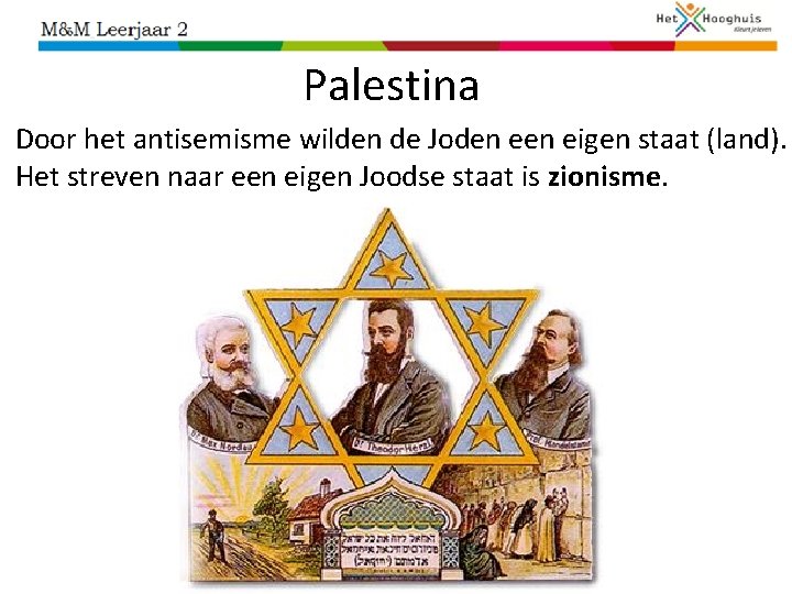 Palestina Door het antisemisme wilden de Joden eigen staat (land). Het streven naar een