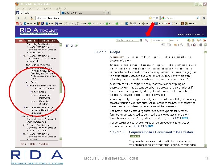 Module 3. Using the RDA Toolkit 11 