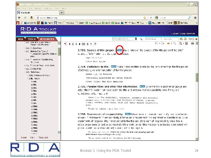 Module 3. Using the RDA Toolkit 24 