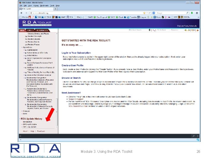 Module 3. Using the RDA Toolkit 26 