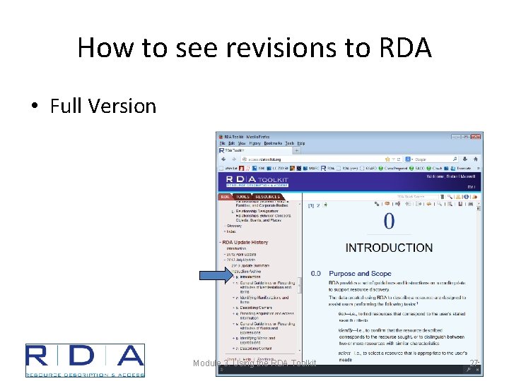 How to see revisions to RDA • Full Version Module 3. Using the RDA