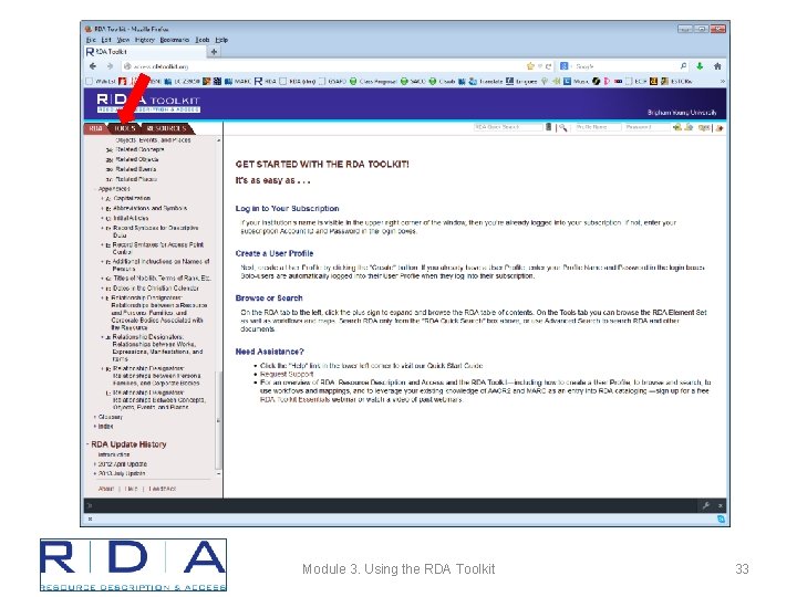 Module 3. Using the RDA Toolkit 33 