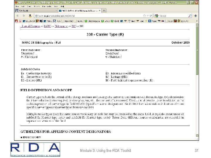 Module 3. Using the RDA Toolkit 37 