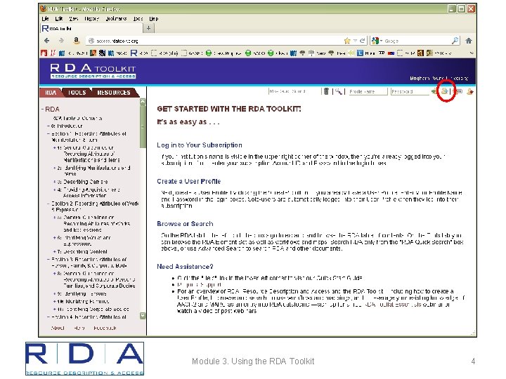 Module 3. Using the RDA Toolkit 4 