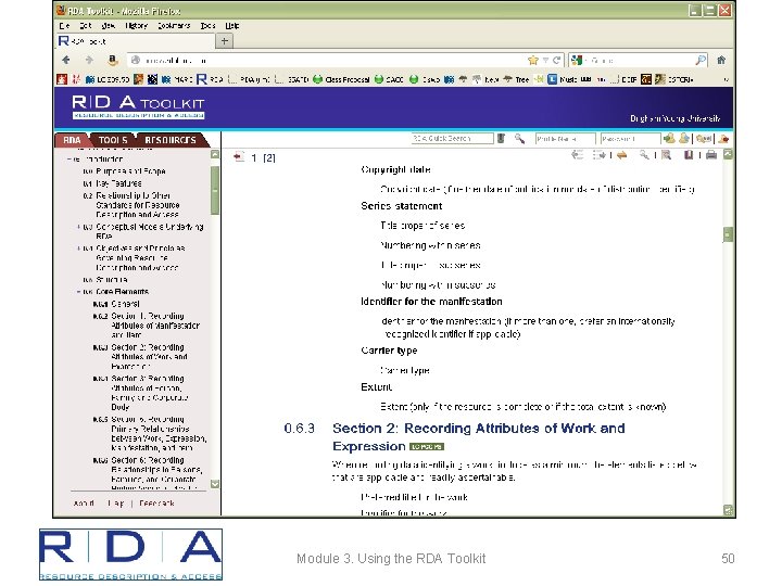 Module 3. Using the RDA Toolkit 50 