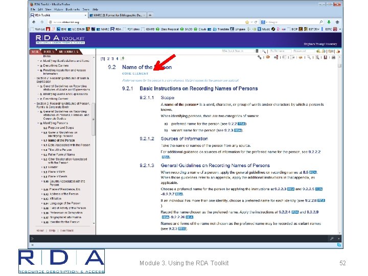 Module 3. Using the RDA Toolkit 52 