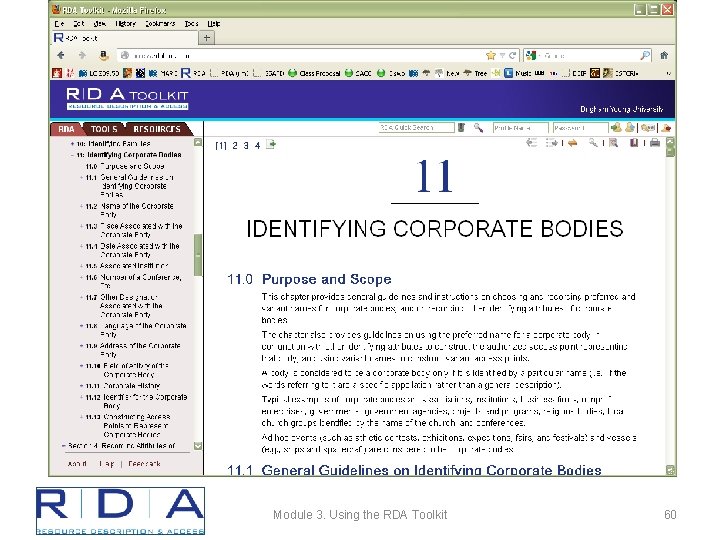 Module 3. Using the RDA Toolkit 60 