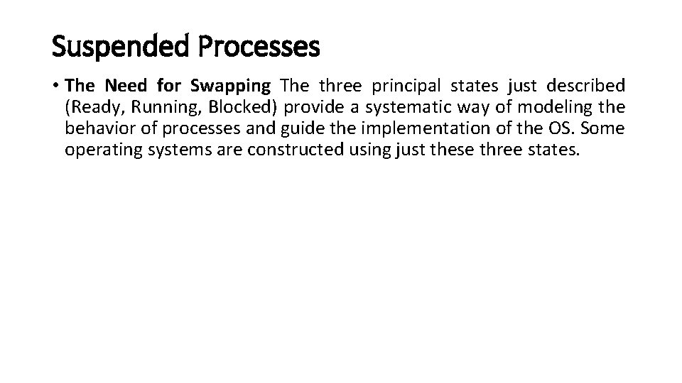 Suspended Processes • The Need for Swapping The three principal states just described (Ready,