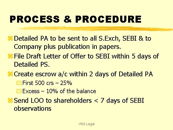 PROCESS & PROCEDURE z Detailed PA to be sent to all S. Exch, SEBI