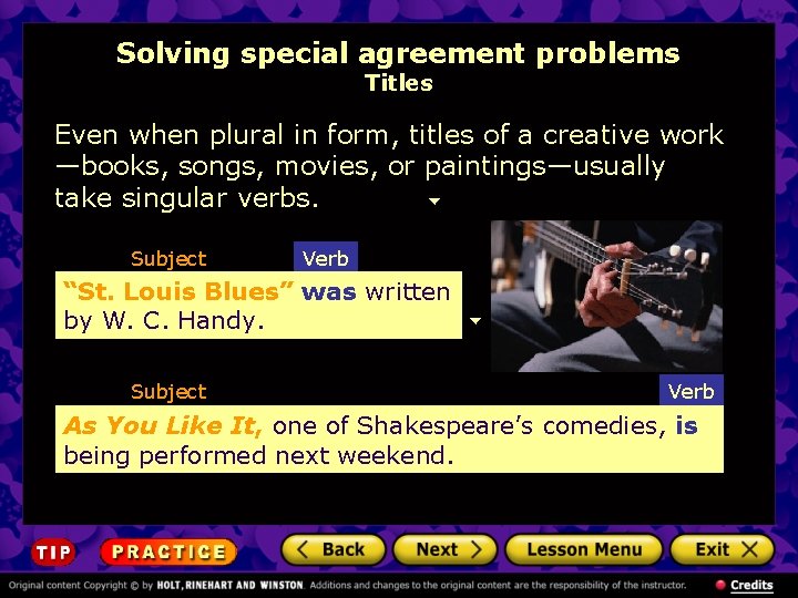 Solving special agreement problems Titles Even when plural in form, titles of a creative