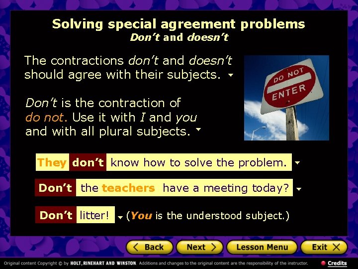 Solving special agreement problems Don’t and doesn’t The contractions don’t and doesn’t should agree