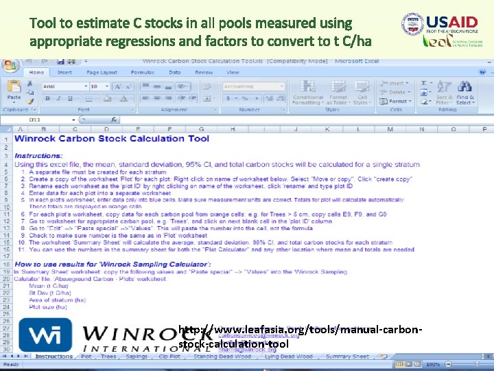 Tool to estimate C stocks in all pools measured using appropriate regressions and factors