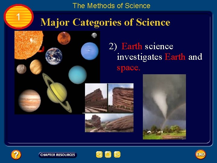 The Methods of Science 1 Major Categories of Science 2) Earth science investigates Earth