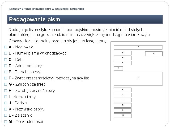 Rozdział 16 Funkcjonowanie biura w działalności hotelarskiej Redagowanie pism Redagując list w stylu zachodnioeuropejskim,