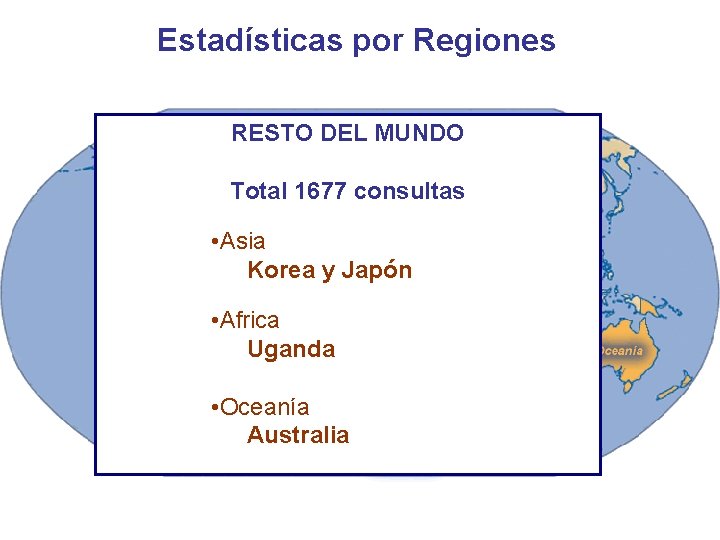 Estadísticas por Regiones RESTO DEL MUNDO EUROPA RESTO DE AMERICA MESOAMÉRICA 44% del total