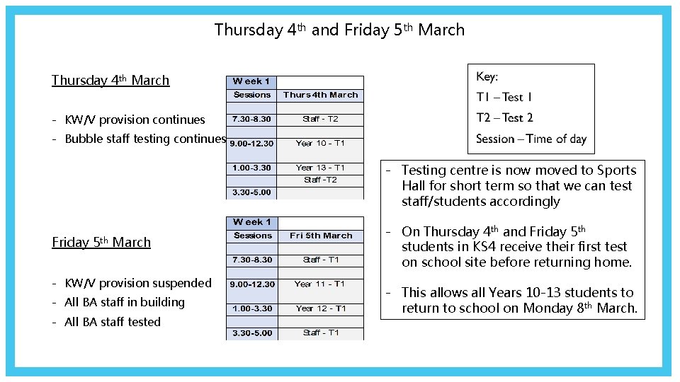 Thursday 4 th and Friday 5 th March Thursday 4 th March - KW/V