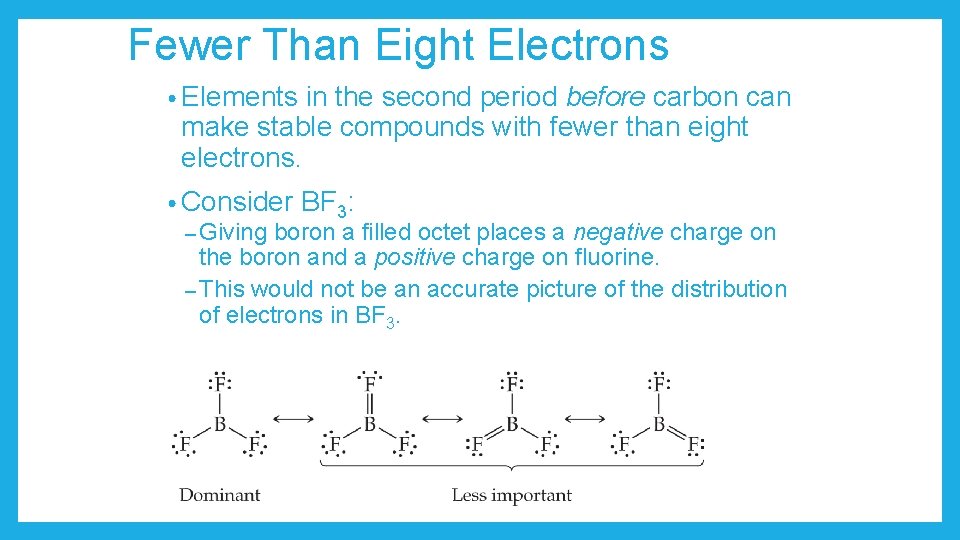 Fewer Than Eight Electrons • Elements in the second period before carbon can make