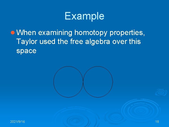 Example ● When examining homotopy properties, Taylor used the free algebra over this space