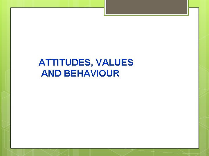 ATTITUDES, VALUES AND BEHAVIOUR 