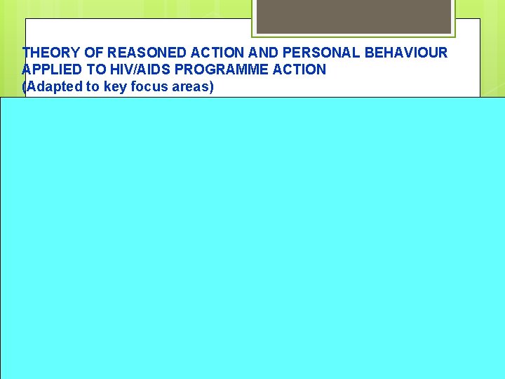 THEORY OF REASONED ACTION AND PERSONAL BEHAVIOUR APPLIED TO HIV/AIDS PROGRAMME ACTION (Adapted to
