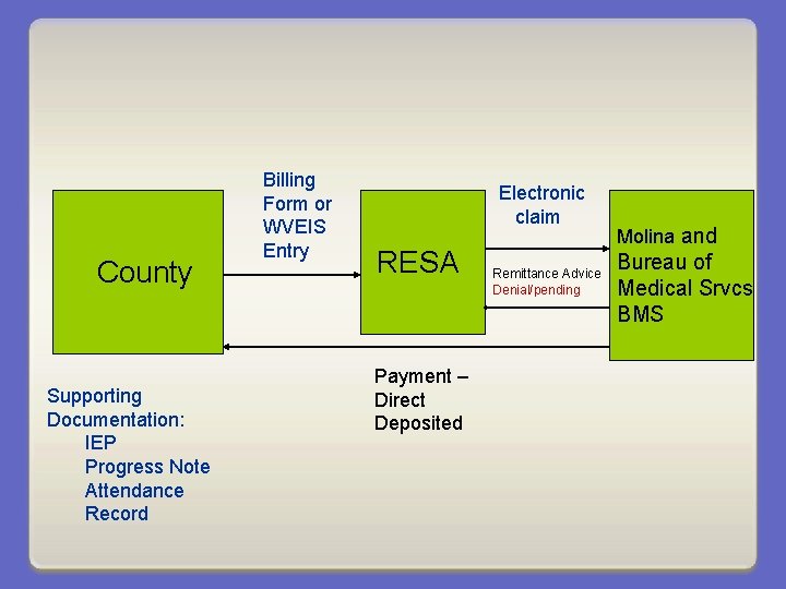 County Supporting Documentation: IEP Progress Note Attendance Record Billing Form or WVEIS Entry Electronic