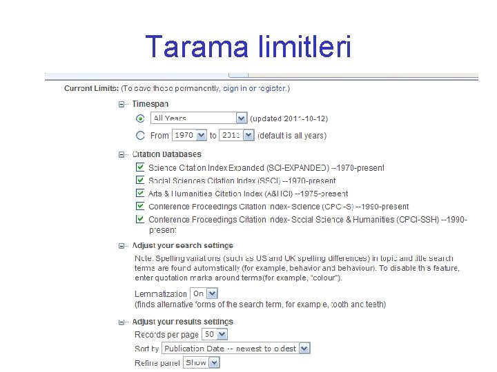 Tarama limitleri 