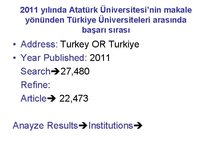 2011 yılında Atatürk Üniversitesi’nin makale yönünden Türkiye Üniversiteleri arasında başarı sırası • Address: Turkey