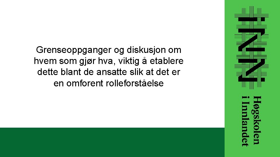 Grenseoppganger og diskusjon om hvem som gjør hva, viktig å etablere dette blant de