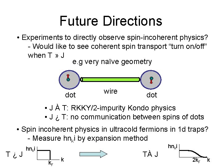 Future Directions • Experiments to directly observe spin-incoherent physics? - Would like to see