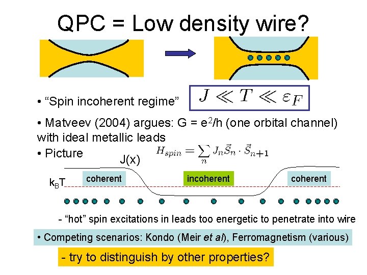 QPC = Low density wire? • “Spin incoherent regime” • Matveev (2004) argues: G