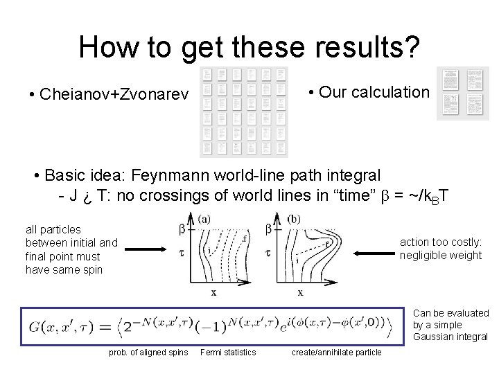How to get these results? • Our calculation • Cheianov+Zvonarev • Basic idea: Feynmann