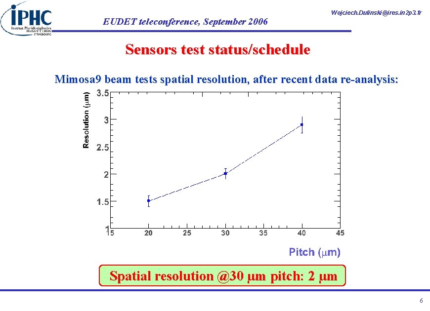 EUDET teleconference, September 2006 Wojciech. Dulinski@ires. in 2 p 3. fr Sensors test status/schedule